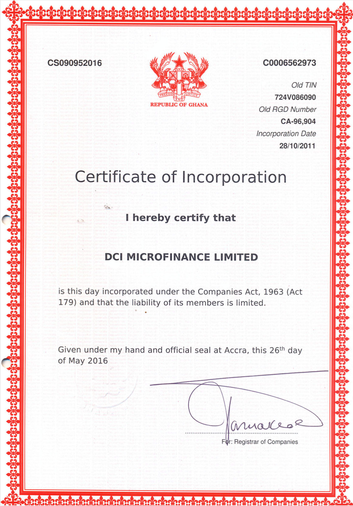 Certificate of Incorporation
